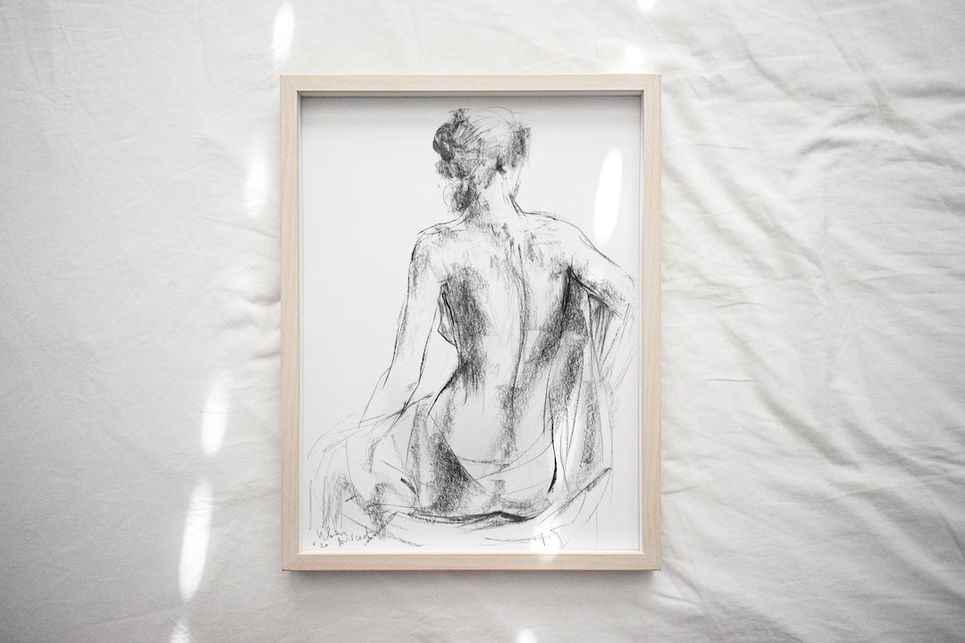 Nude Sketch Art Print Black and White Charcoal Drawing Woman - Etsy | Etsy (US)
