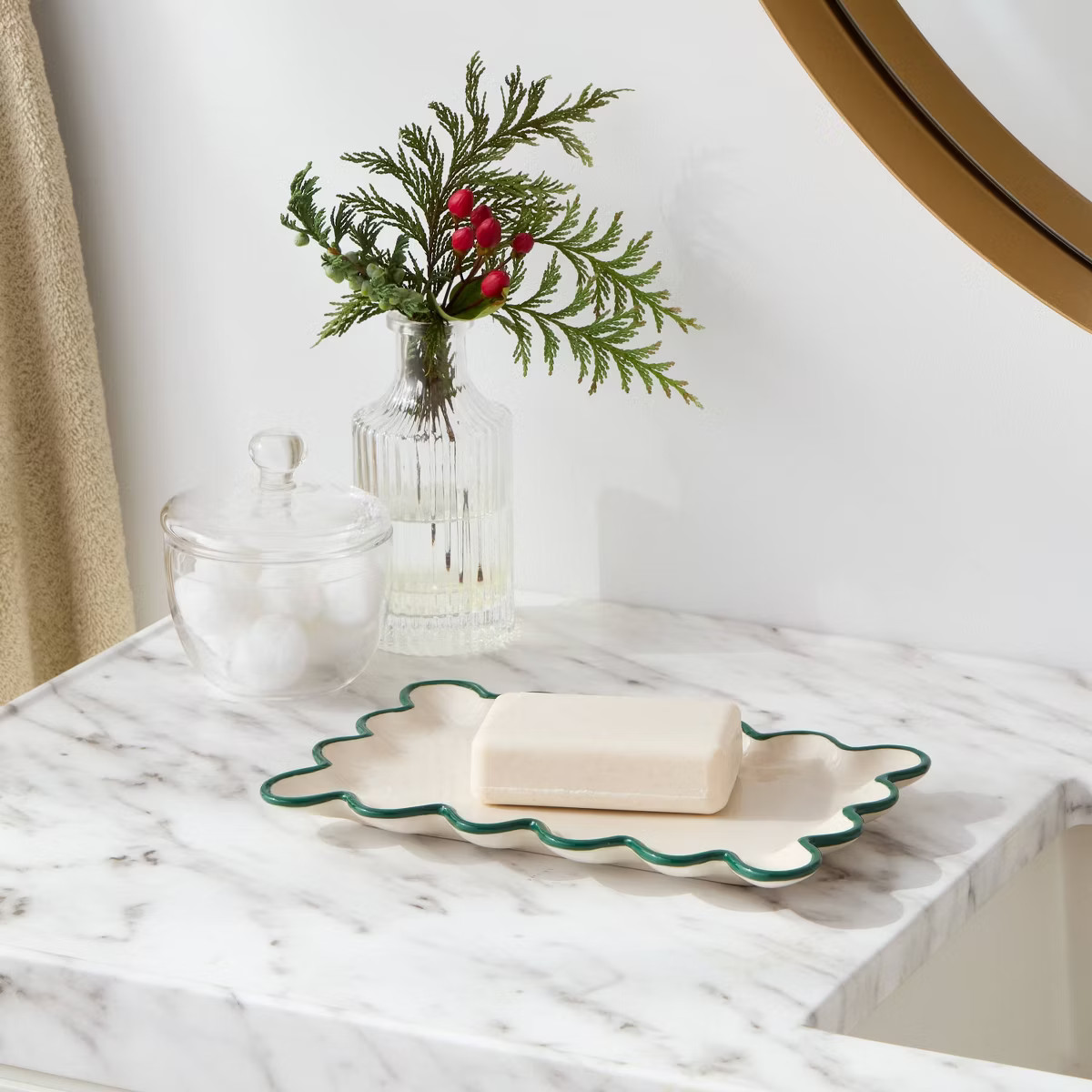 Ceramic Scalloped Soap Tray Ivory/Green - Threshold™ | Target
