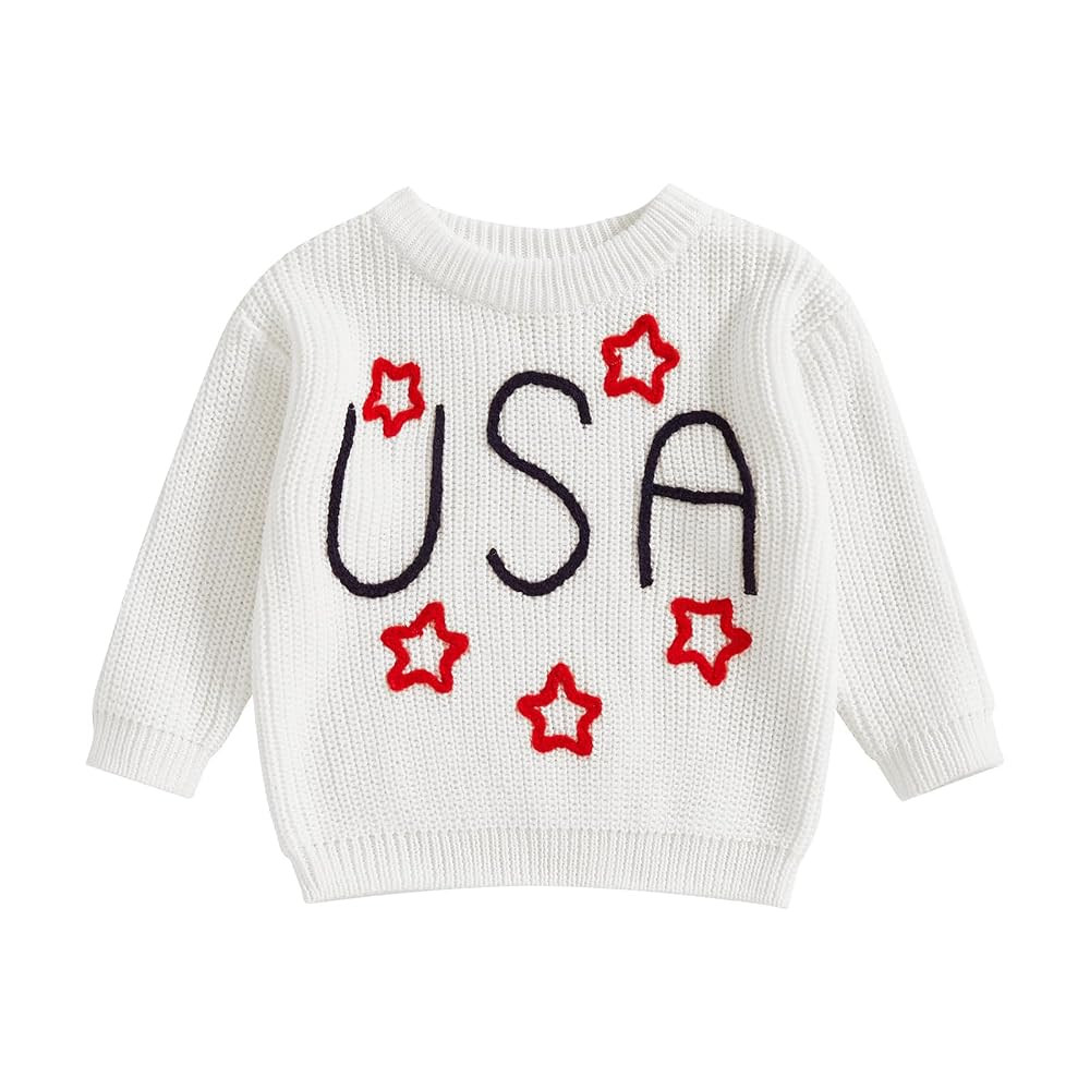 Toddler Baby Girl Boy Knit Sweater American Flag Embroidery USA Sweaters Pullover 4th of July Out... | Amazon (US)