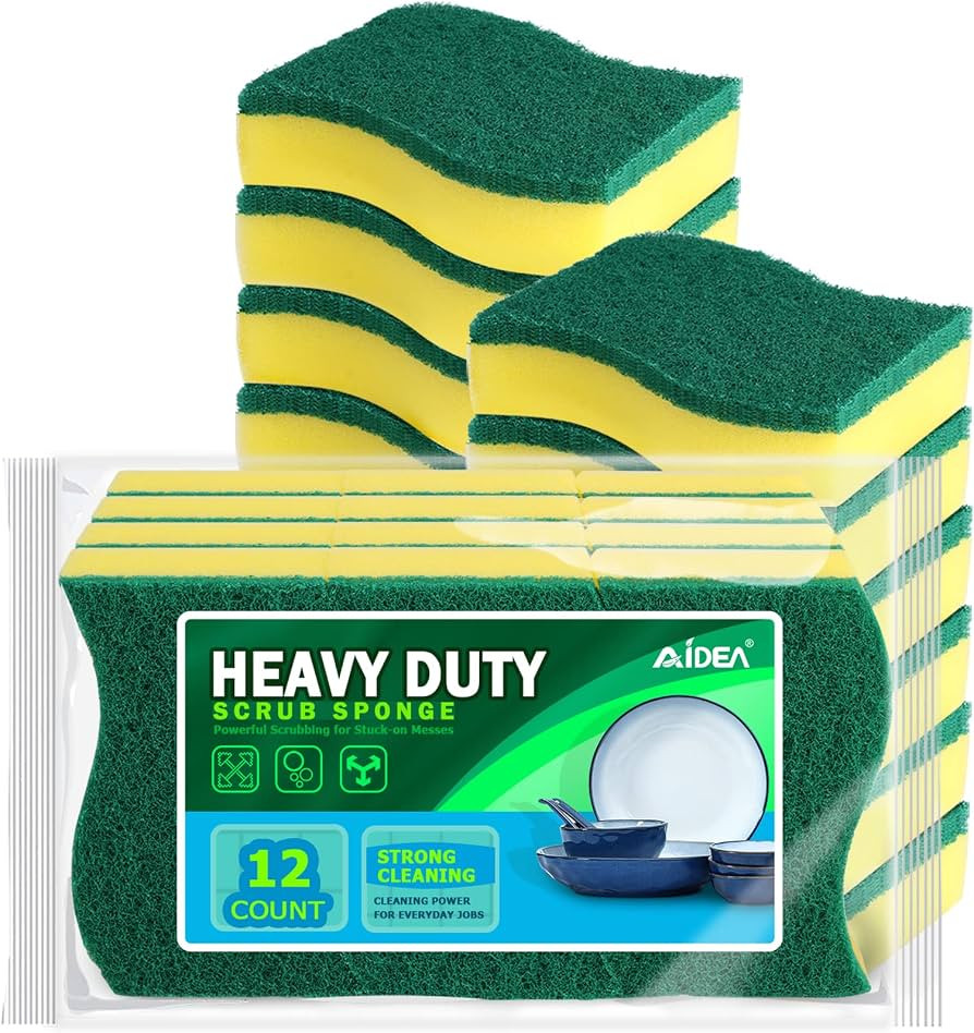 AIDEA Heavy Duty Scrub Sponge-12 Count, Cleaning Scrub Sponge, Kitchen Dish Sponge, Stink Free Sp... | Amazon (US)