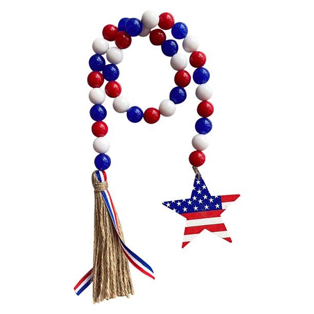 Fridja 4 Pieces Patriotic Independence Day Wood Bead Garland with American Flag, Farmhouse Rustic... | Walmart (US)