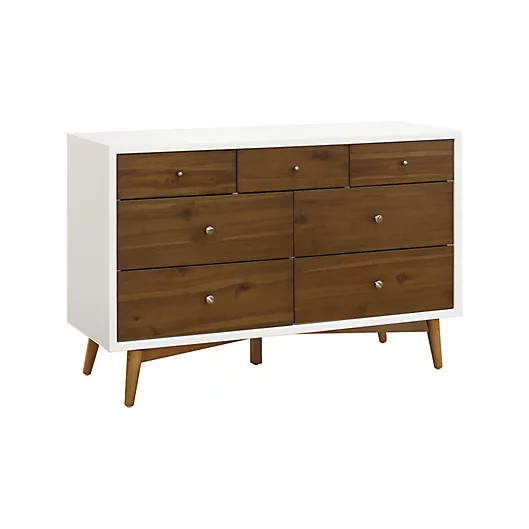 Babyletto Palma 7-Drawer Double Dresser in White/Walnut  | buybuy BABY | buybuy BABY