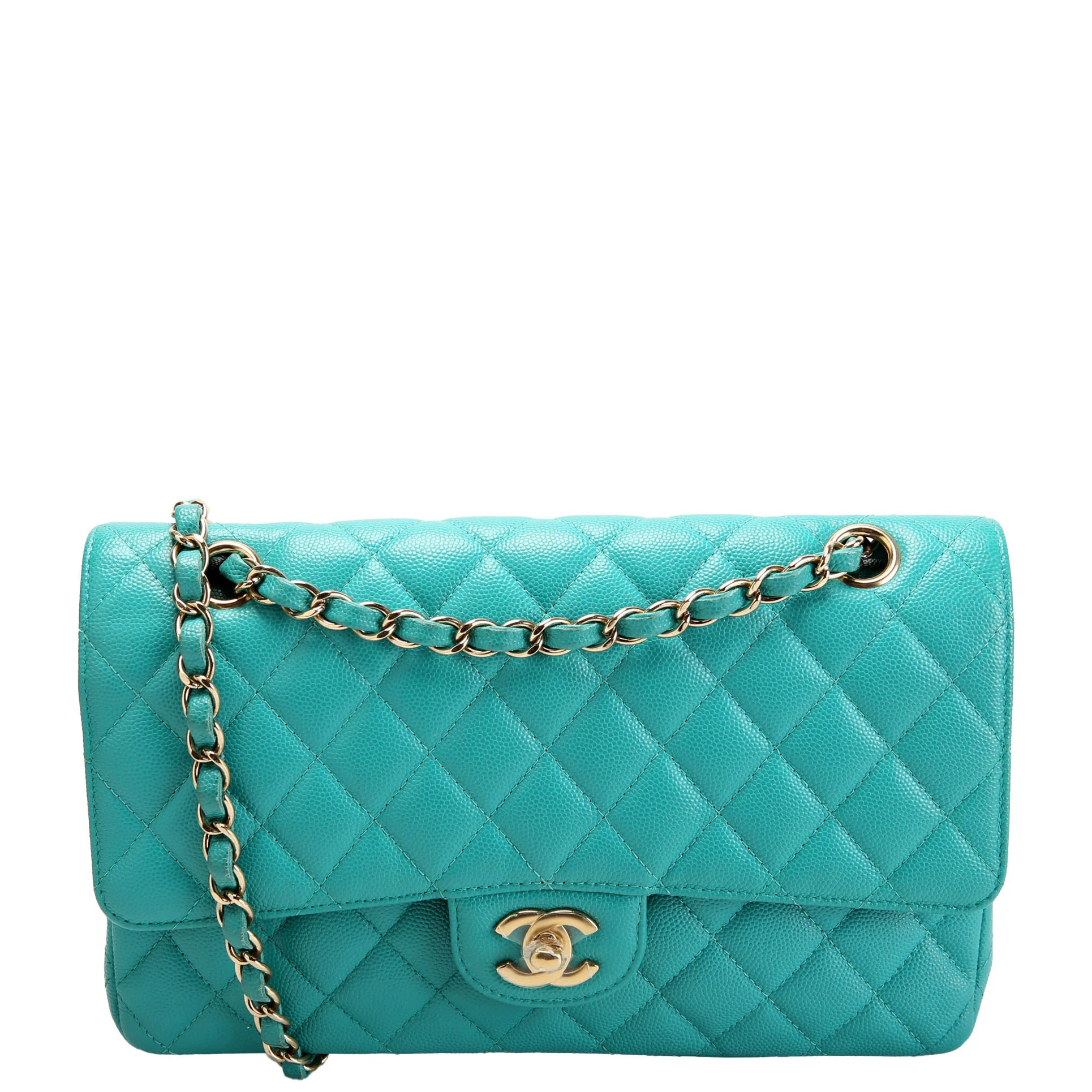 Classic Flap Medium Caviar 23M Turquoise/Gold | Keeks Designer Handbags