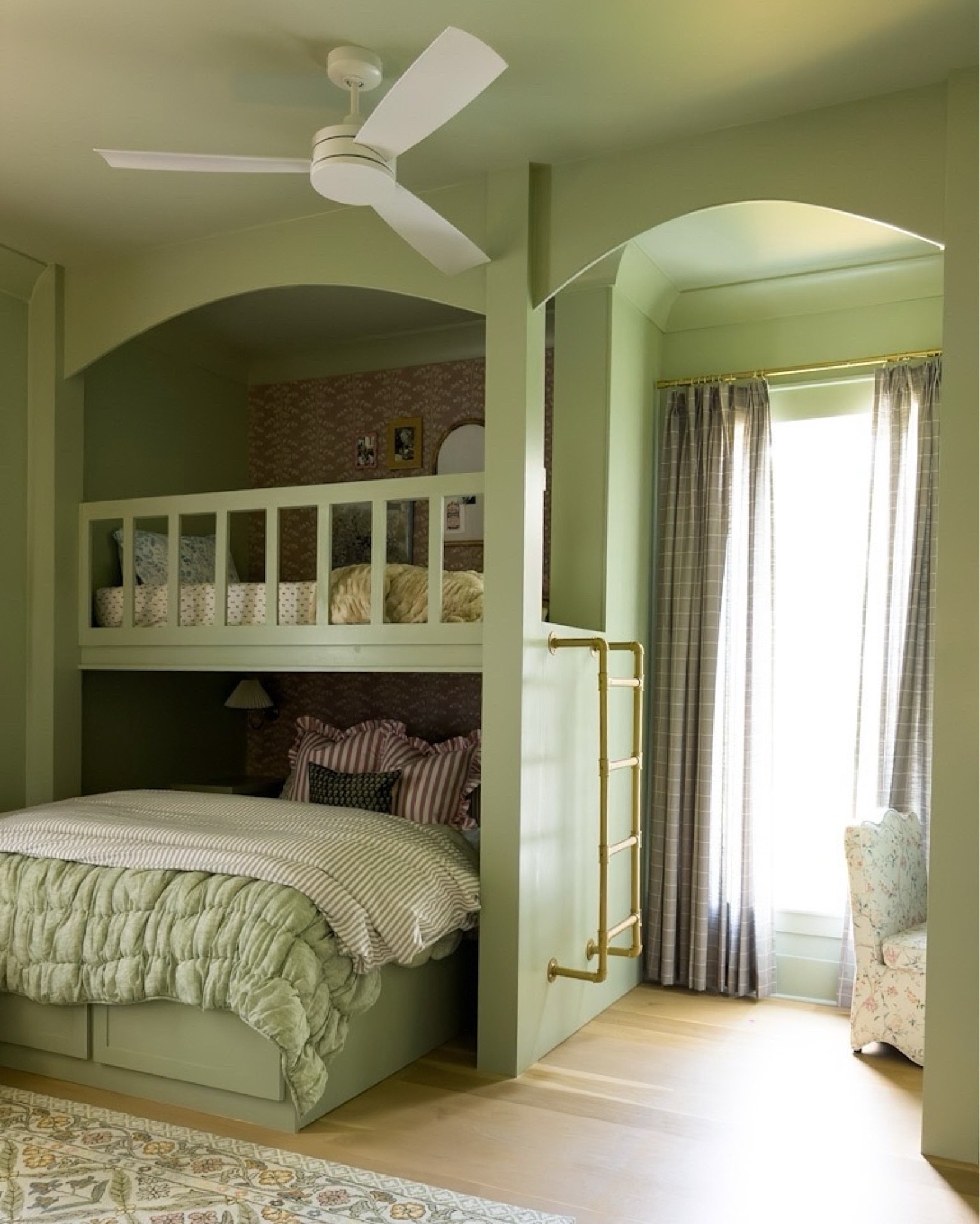 Is this a dream?!? 💫 Designing this room from top to bottom for @madimay__ ‘s youngest daughter was such a joy — Lawson asked for something fun and whimsical, and I think we nailed it 🫶🏼 The arches, the built-ins, the details (!!) — every little thing makes me smile. I’m so grateful when clients fully trust me to run with the vision… this one feels extra special 🤍 1 sister down, 2 to go - you guys are going to DIE over the other two spaces! ! 

#KidsRoomGoals #WhimsicalVibes #BunkBedMagic #InteriorDesignLove #PlayfulSpaces #CoolGirlsRoom #SageGreenDream #CustomBunks #DesignedWithLove #LawsonsRoom

#LTKhome #LTKkids