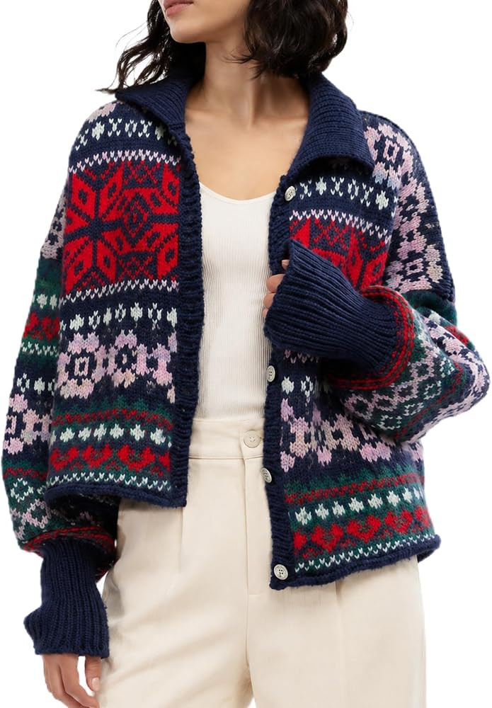Women Boho Cardigan Sweaters Button Down Shawl Collar Oversized Sweater Coats Y2k Print Cardigans... | Amazon (US)