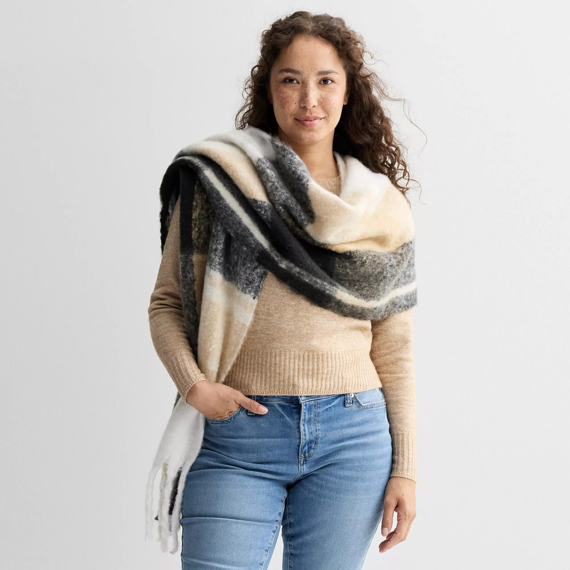 Women's Sonoma Goods For Life® Overscale Brushed Plaid Wrap Scarf | Kohl's