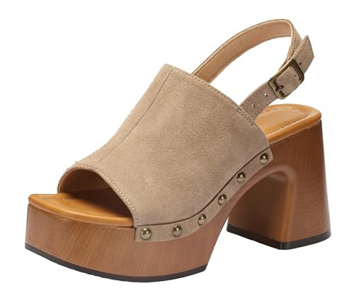 Mezent Womens Platform Chunky Sandals, Studded Faux Suede Heels with Chunky Block Heel, Comfortable Cushioned Platform Shoes, Open Toe Heeled Slip On Summer Sandals for Women San Size 8.5 | Amazon (US)