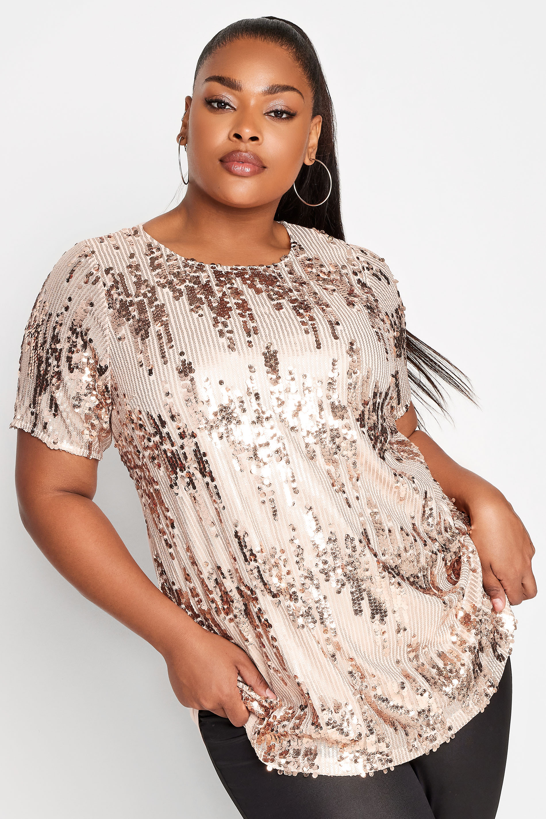 YOURS LONDON Plus Size Pink Ombre Sequin Top | Yours Clothing UK