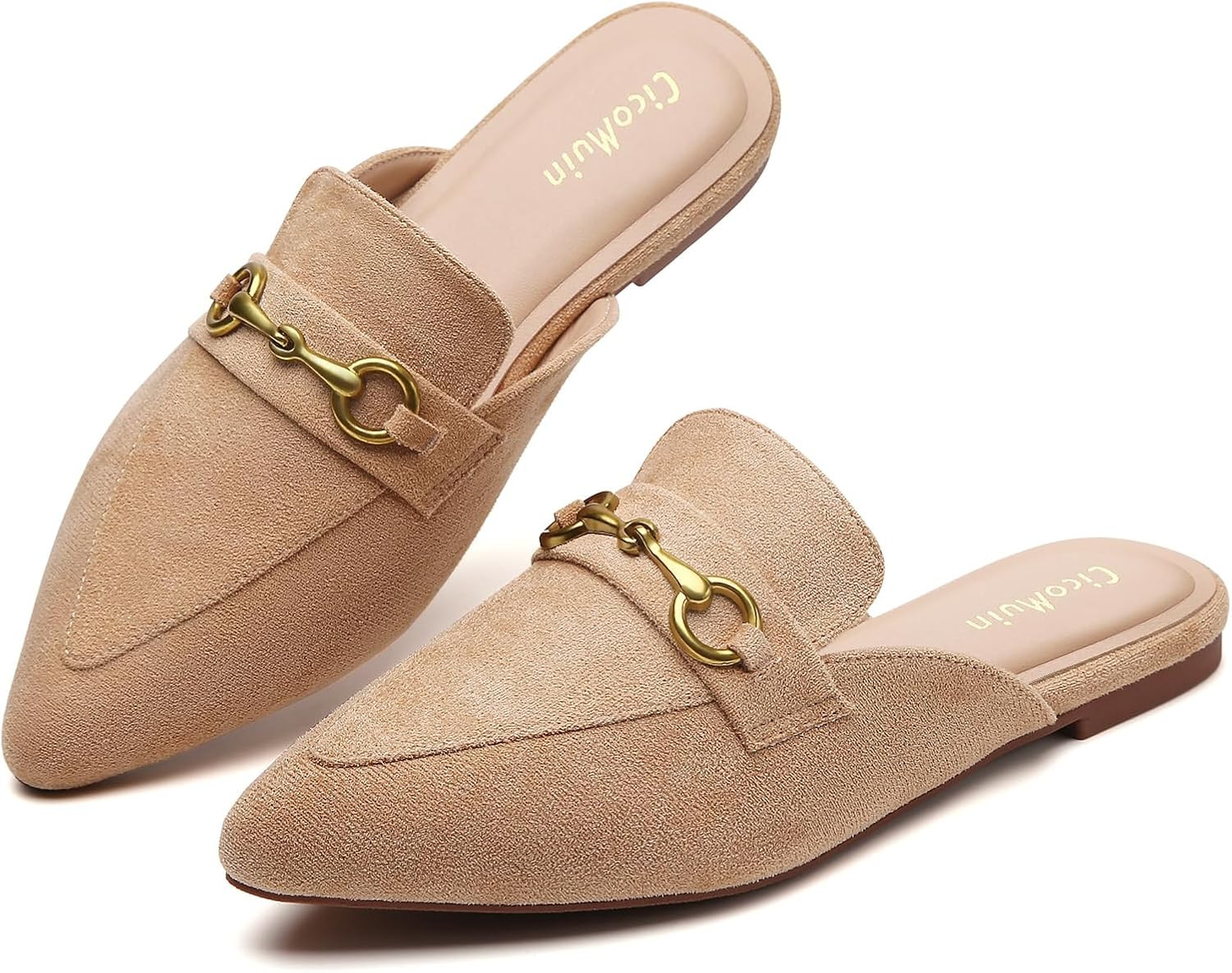 Buckle Mules for Women Pointed Toe Backless Flat Mules Slip on Slides Loafer Shoes | Amazon (US)