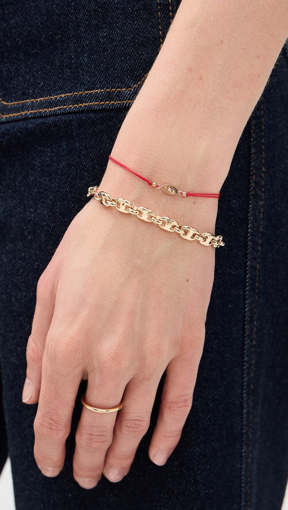 14k Gold Midi Bitty Diamond Evil Eye Cord Bracelet | Shopbop