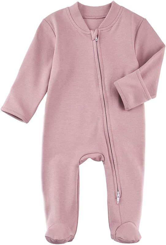 Aablexema Baby Footie Pajamas with Mitten Cuffs - Unisex Newborn Infant 2 Ways Zipper Cotton Foot... | Amazon (US)