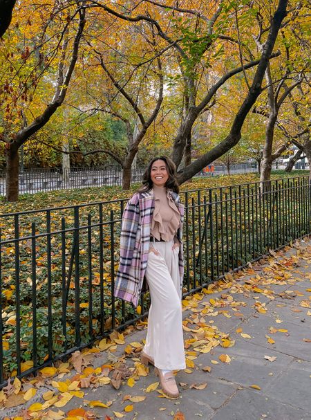 Fall has arrived the NYC! Have a colorful and polished fall outfit with wide leg trousers and plaid! This sweater and jacket are now on sale below $50! Shop now by clicking the items in this post ❤️

#LTKSeasonal #LTKstyletip #LTKsalealert