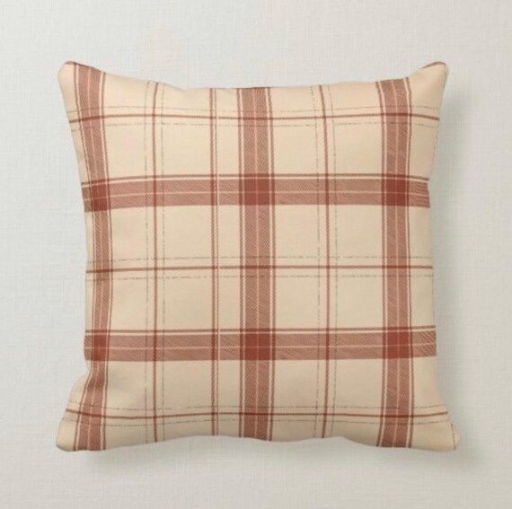 Fall Plaid Pillow, Rust and Beige, Autumn Decor, Fall Home Decor, Farmhouse & Traditional Decor | Etsy (US)