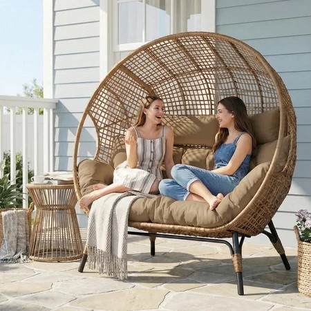 RADIATA Double Egg Chair for 2 Person, Oversized Wicker Loveseat with Thick Cushions, 600 lbs Capacity, Indoor Outdoor Stationary Patio Lounge Chair for Balcony, Garden,Brown | Walmart (US)