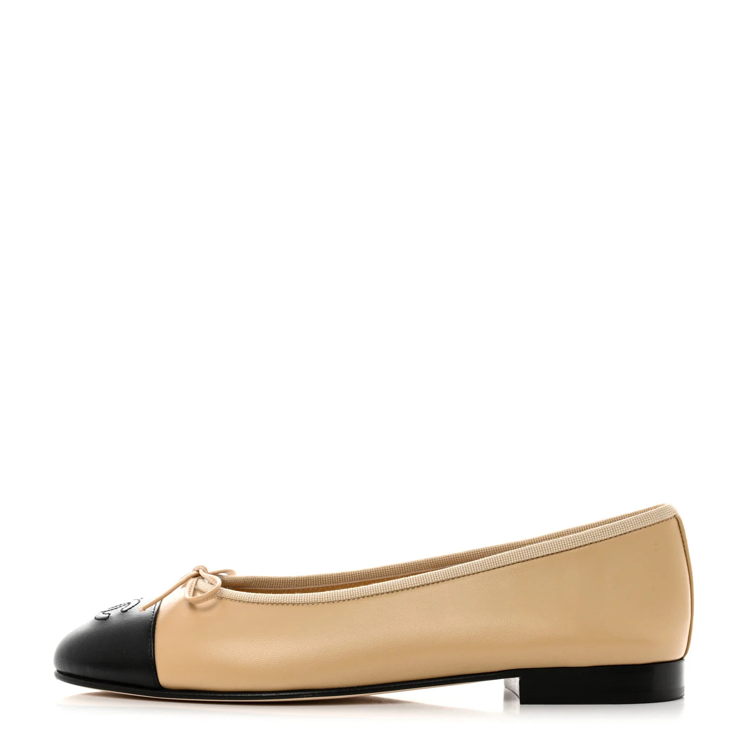 Lambskin Cap Toe Ballerina Flats 38.5 Beige Black | FASHIONPHILE (US)
