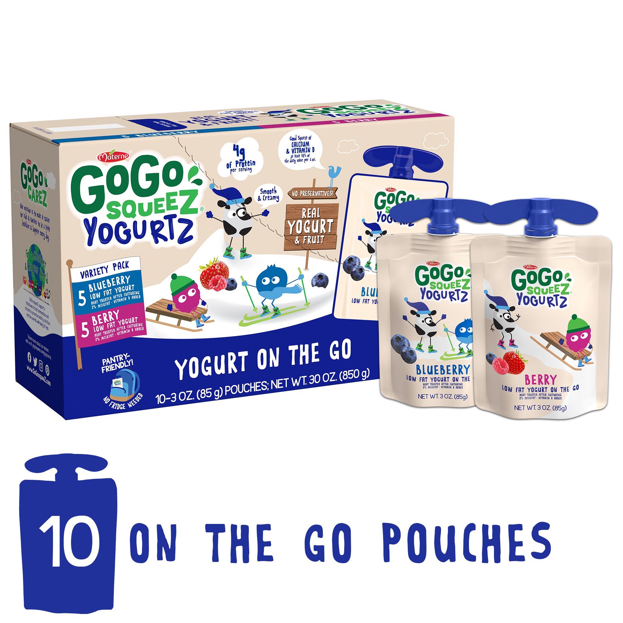 GoGo SqueeZ YogurtZ Variety Pack, Blueberry & Berry, 3 oz Pouches, 10 Pack | Walmart (US)