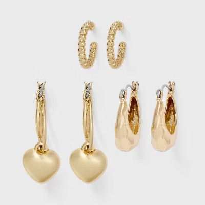 Floating Heart Drop Hoop Earring Set 3pc - Wild Fable™ Gold | Target