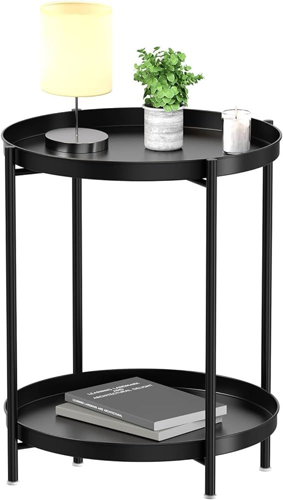 EKNITEY 2 Tier End Table - Metal Side Table Waterproof Small Sofa Coffee Side Tables Bedroom Indo... | Amazon (US)