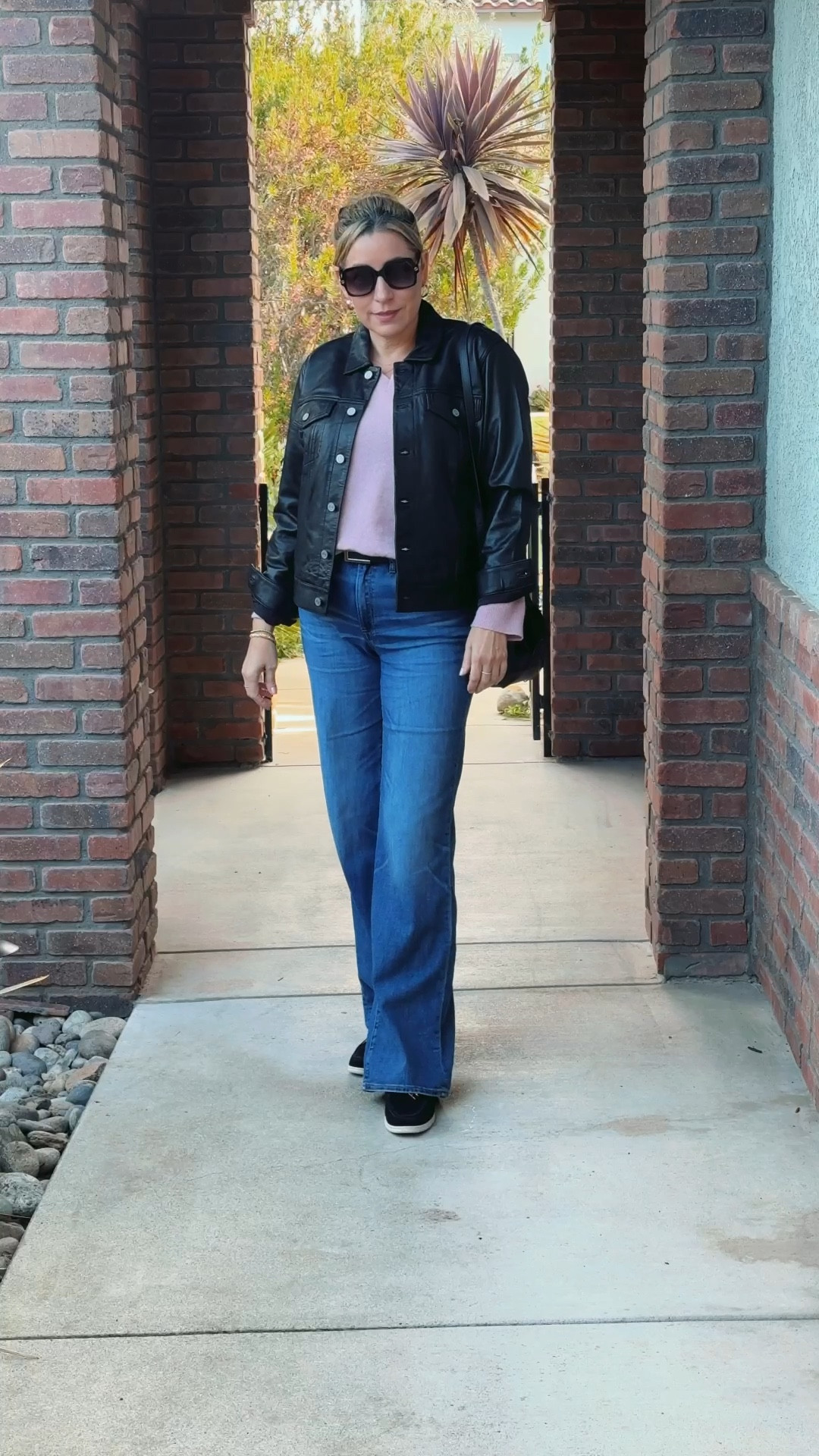 Elevated everyday style✨ This pink cashmere sweater brings a soft, feminine touch, while the sleek black leather trucker jacket adds the perfect edge. Paired with high-rise flare jeans for that effortless, put-together look. A timeless combo for any season! Shop the pieces below! ⬇️ #FashionOver40 #LTKstyle #ClassicWardrobeEssentials #EffortlessChic

#LTKWatchNow #LTKOver40 #LTKMidsize