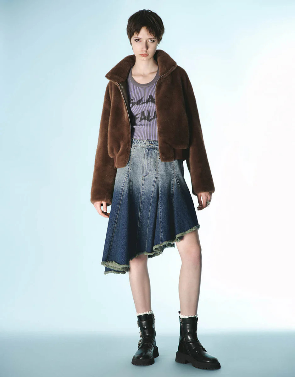 Gradient Midi Fishtail Denim Skirt | Urban Revivo