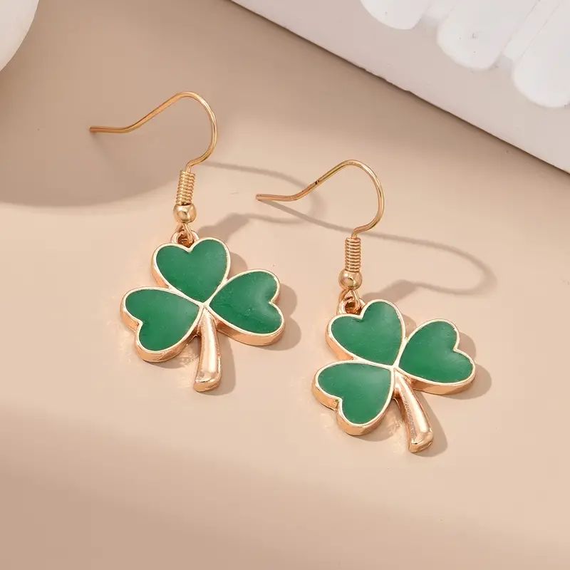 St. Patrick's Day Green Clover Earrings 18K Gold Plated Holiday Accessories Women Jewelry | Temu Affiliate Program