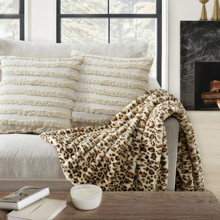 Better Homes & Gardens Faux Fur Throw Blanket, Camel Leopard Brown, Standard Throw - Walmart.com | Walmart (US)
