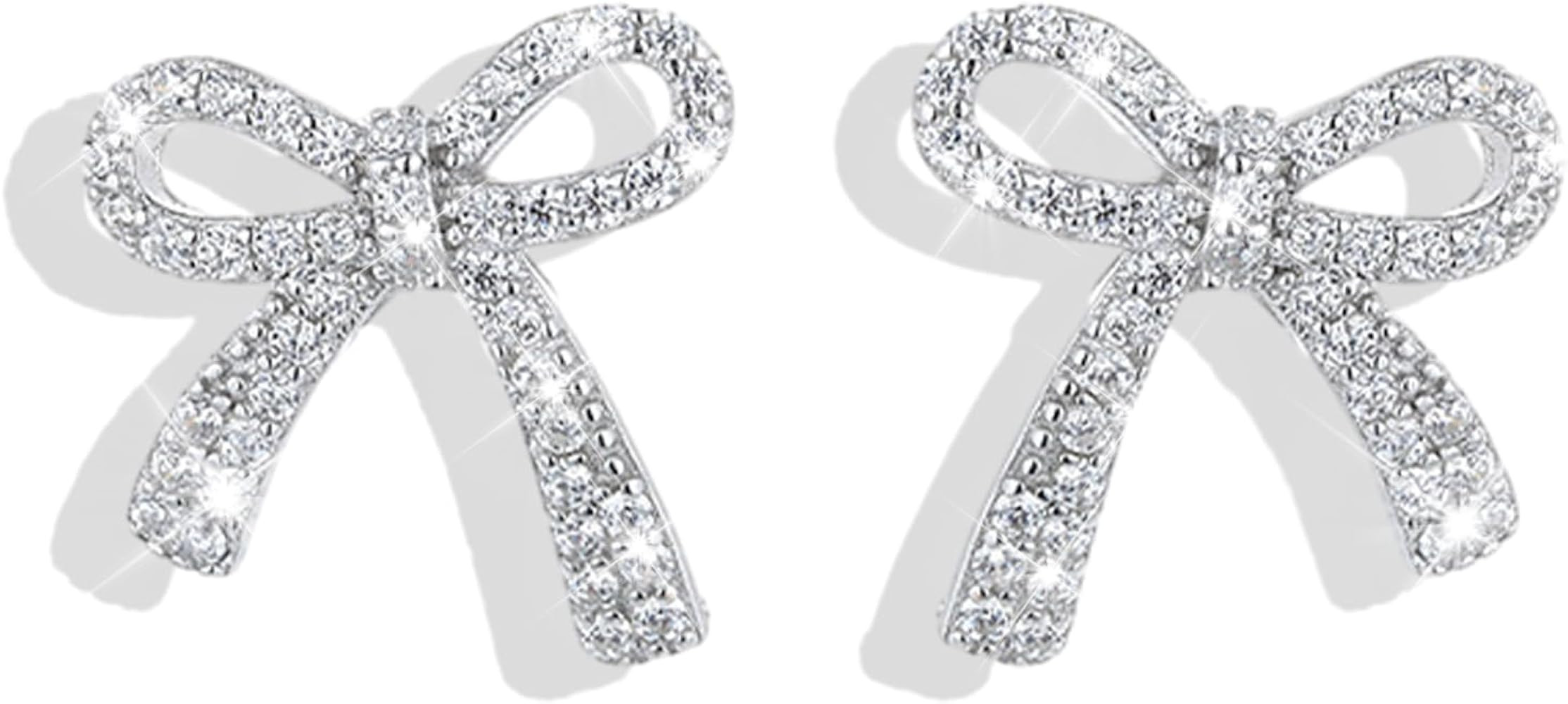 Silver Sparkly Bow Earrings for Women Rhinestone Chain Tassel Earring Crystal Fairy Teardrop Jewe... | Amazon (US)
