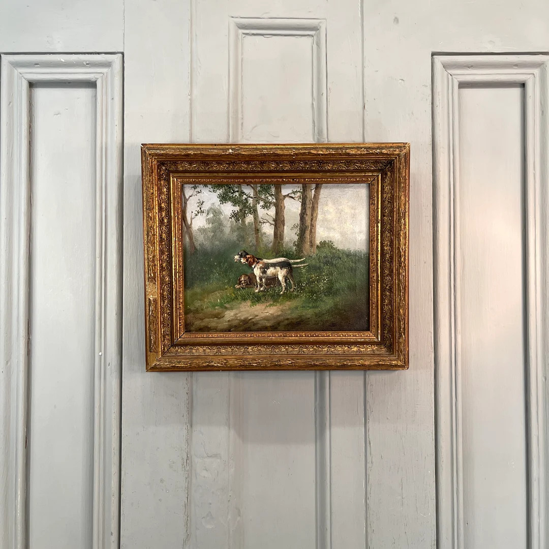 Antique Landscape Oil Painting With Hunting Dogs in the Woods Signed Vito - Etsy UK | Etsy (UK)