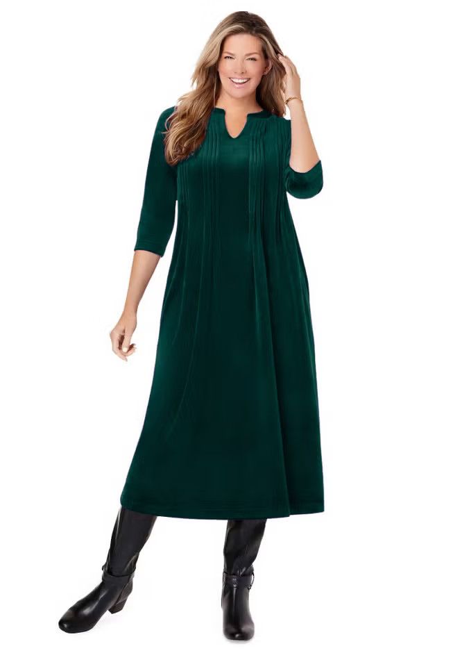 Pintuck Velour Dress | Woman Within