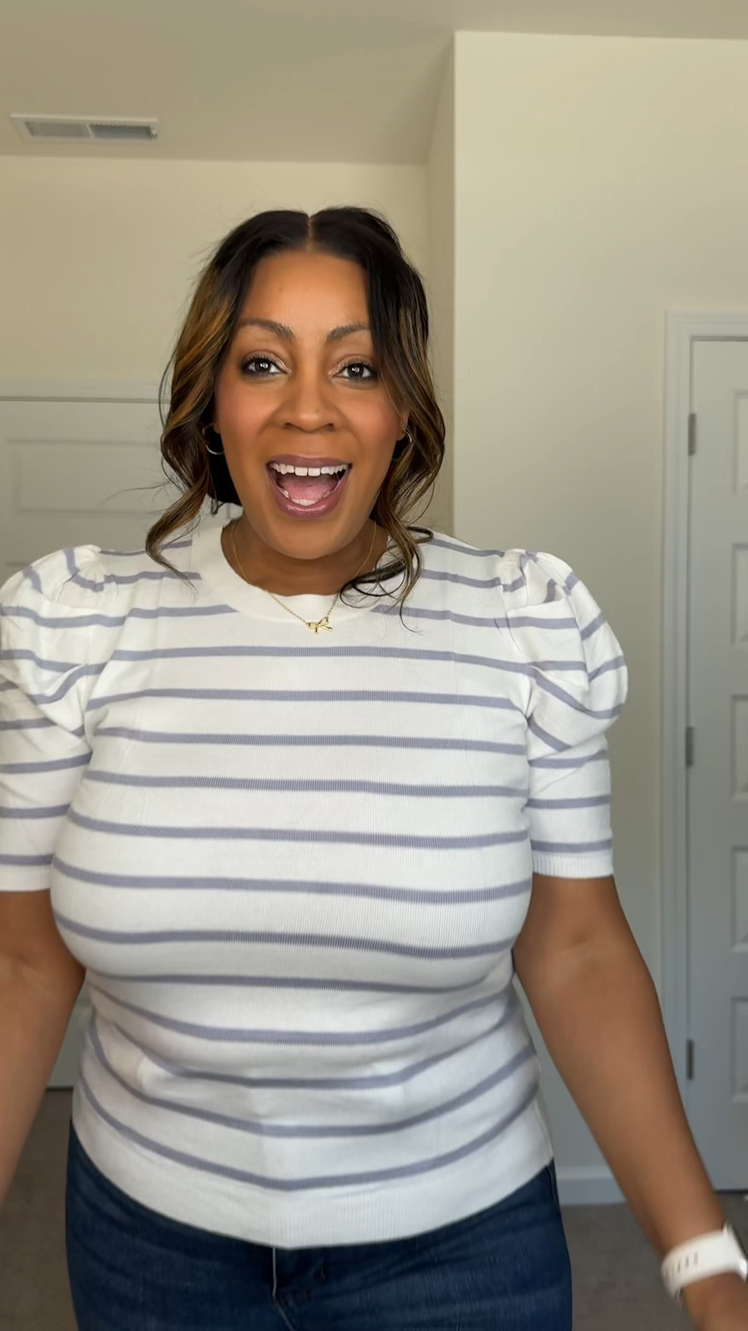 Love this short sleeve puff sleeve striped sweater it’s so soft and fits true to size. Perfect to transition from winter to spring comes in lots of colors. Wearing size xl 

#LTKWatchNow #LTKMidsize #LTKStyleTip