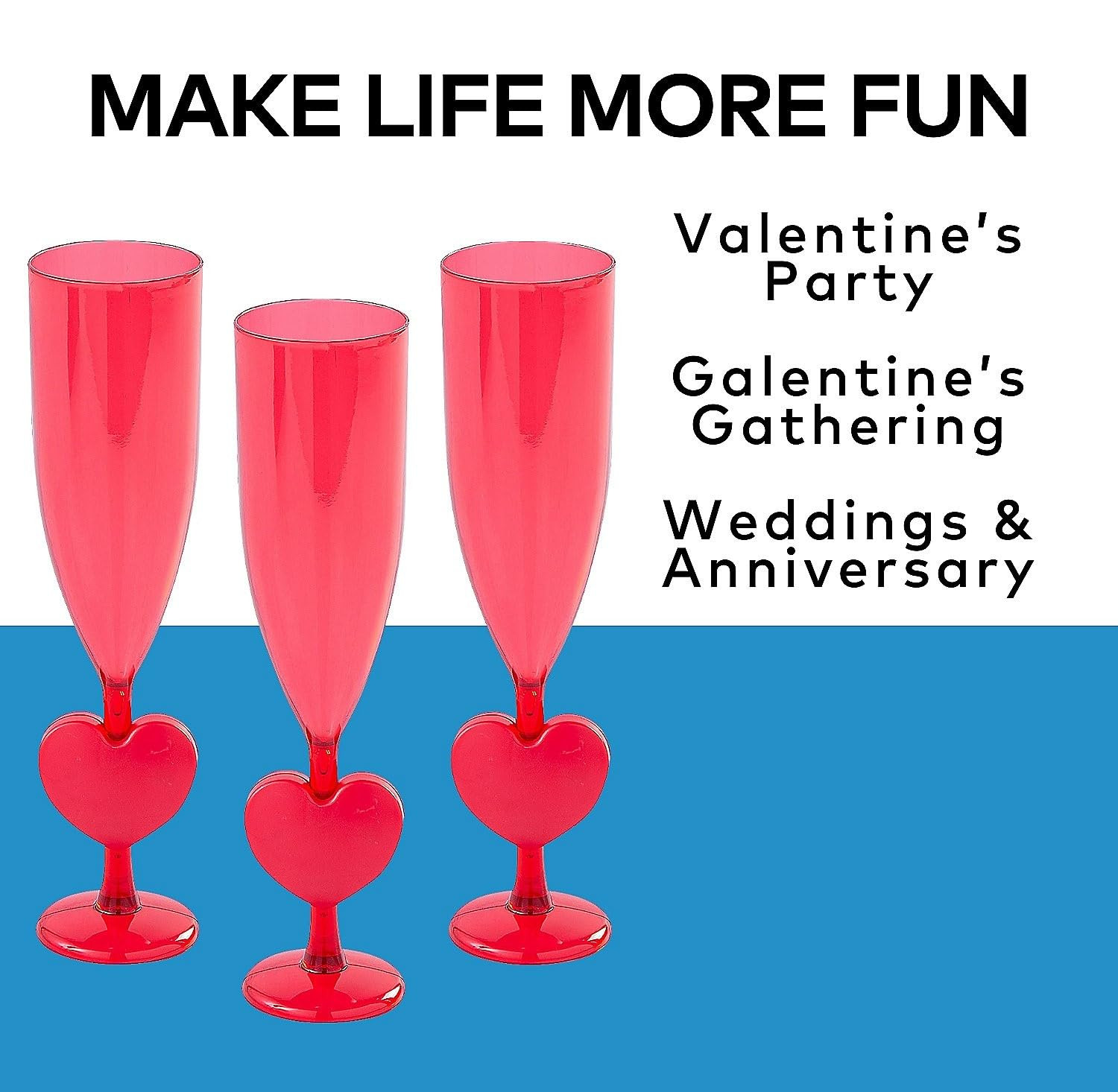 Fun Express 12 Pieces Valentine’s Day Heart Plastic Champagne Flutes, Holds 6 oz, BPA Free Plas... | Amazon (US)