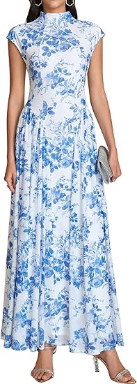KUTUMAI Floral Summer Long Formal Wedding Guest Dresses for Women 2026 Elegant Classy Mock Neck M... | Amazon (US)