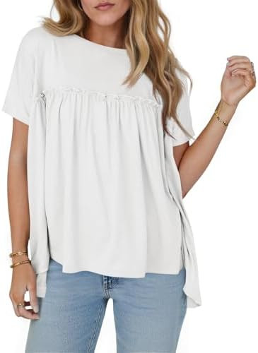 Cicy Bell Women Summer Babydoll Tops Pleated Short Sleeve Peplum T Shirts | Amazon (US)