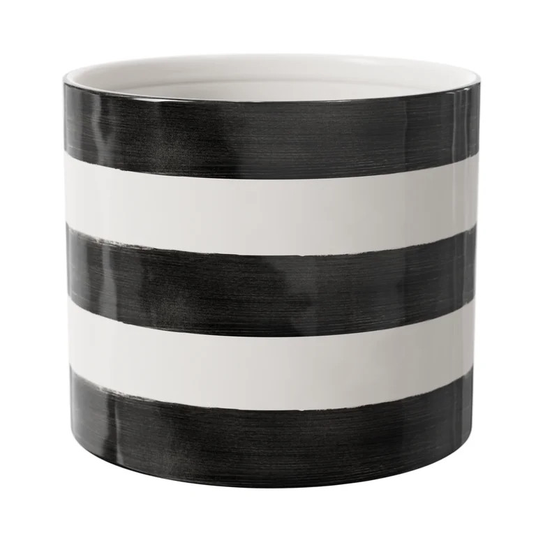 Mainstays Andrew 7.8" x 7.8" x 6.9" Round Rich Black and Arctic White Ceramic Planter | Walmart (US)