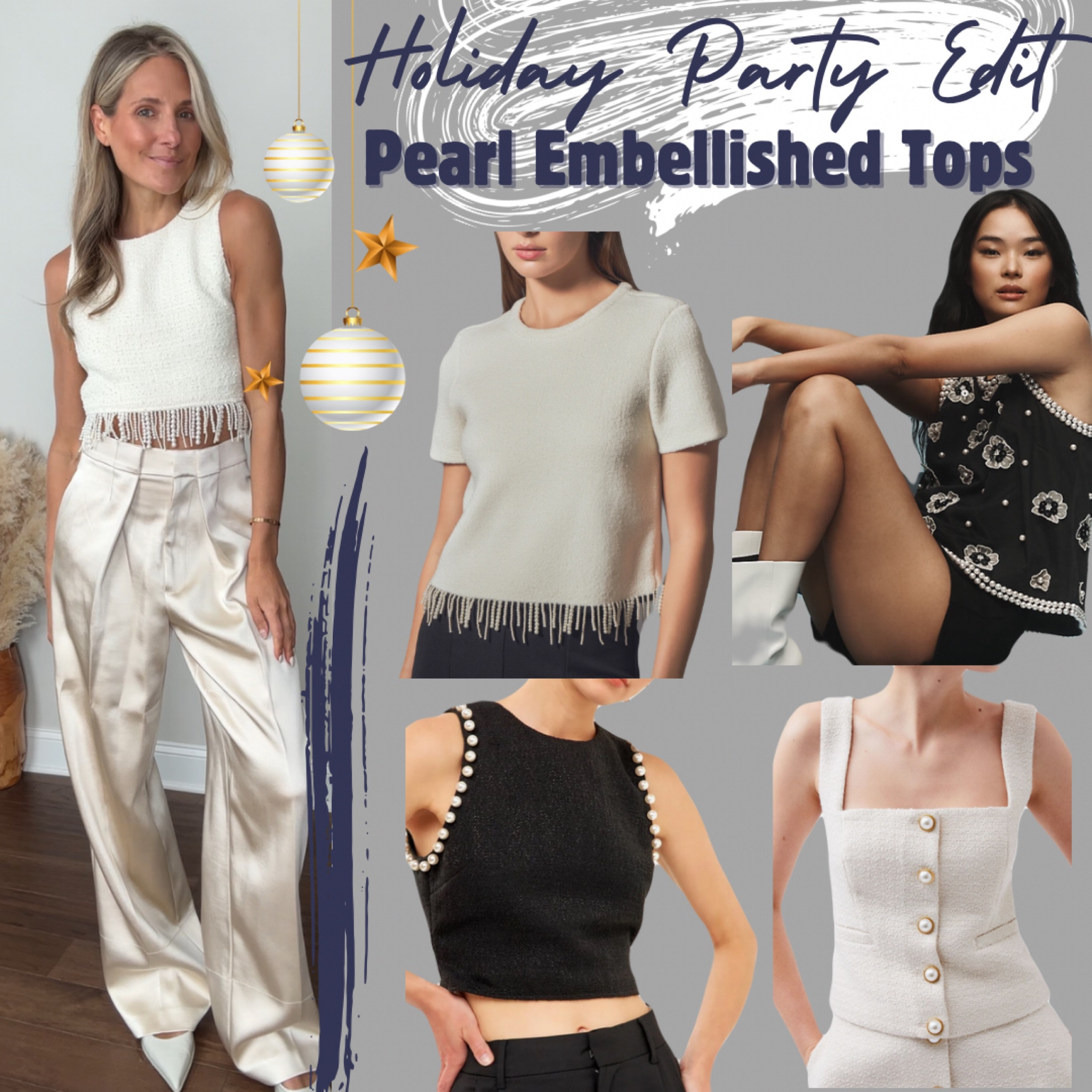 Holiday party tops! Featuring pearl embellished details! Featuring cyber week deals and steals! Going out tops - layer a blazer and add satin pants or some jeans and a cream kitten heel. Christmas party time!

#LTKCyberWeek #LTKFindsUnder100 #LTKHoliday