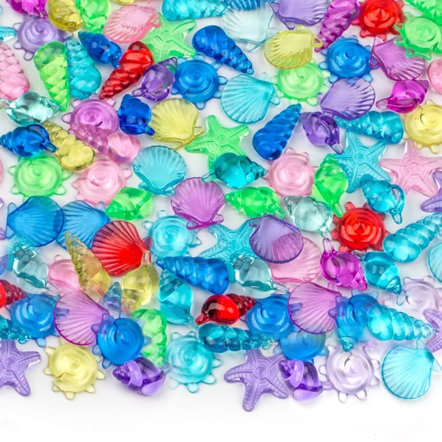 150 Pcs Sea Shells Ocean Sensory Bin Fillers, 10 Color 5 Shapes Plastic Seashells for Decorating,... | Amazon (US)