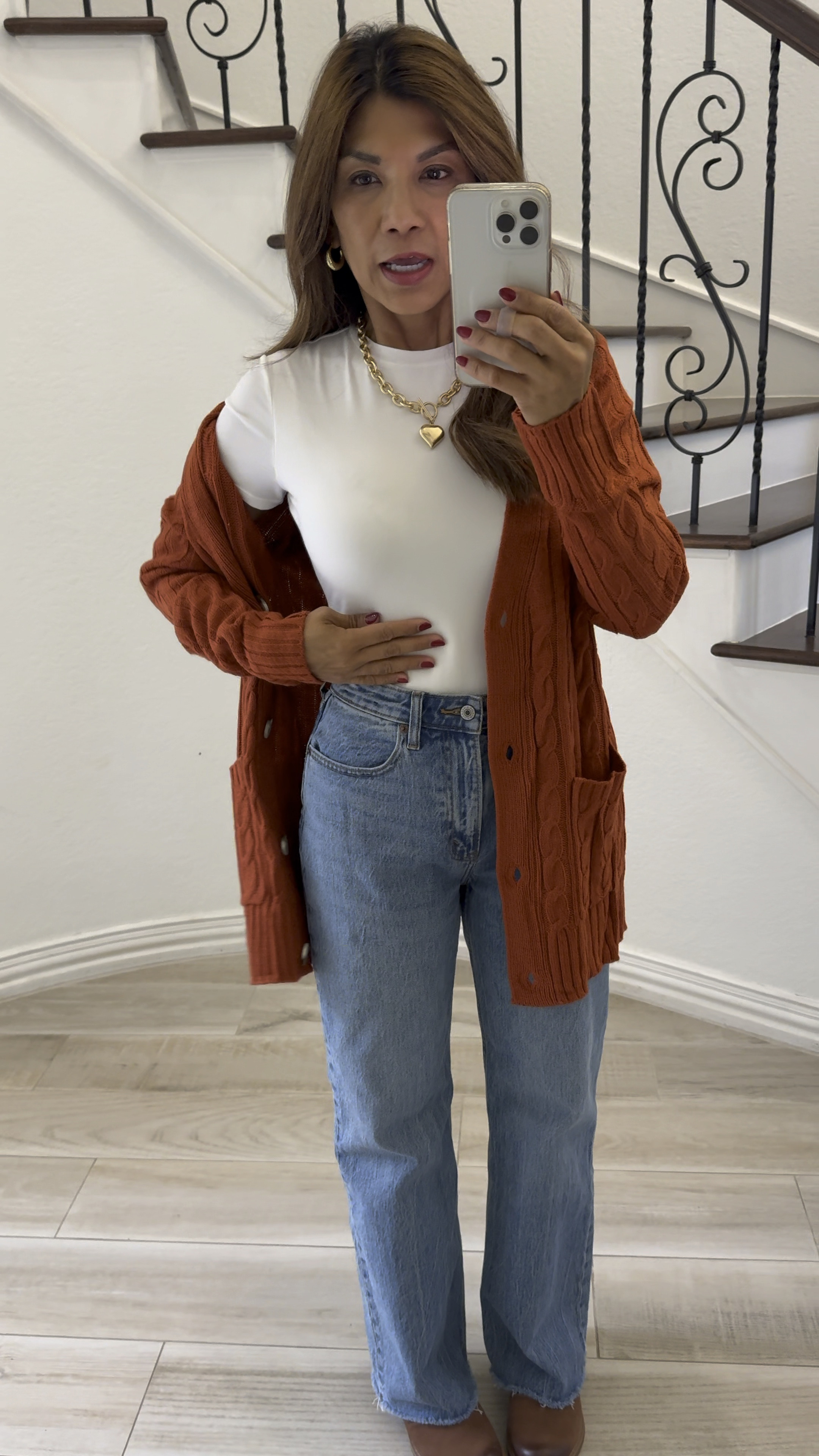 White tee I sized up to medium, buttery soft and double lined. 
Jeans fit tts, wearing size 2/26 I. Shirt length, I’m 5’2”.
Cardigan in small.
Will link shoes 11/4.
Amazon finds, fall  outfit, fashion over 50, midlife fashion, petite fashion. 


#LTKStyleTip #LTKVideo #LTKOver40