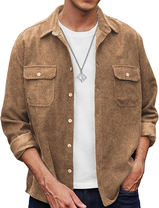 COOFANDY Men's Corduroy Shirt Casual Button Down Shirt Jacket Lightweight Shacket | Amazon (US)