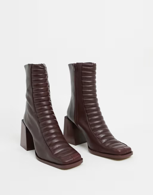 ASOS DESIGN Ready premium leather padded heeled boots in burgundy | ASOS (Global)