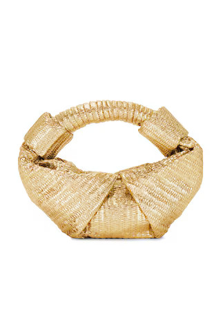 SIMONMILLER Metallic Raffia Lopsy Bag in Gold & Natural from Revolve.com | Revolve Clothing (Global)