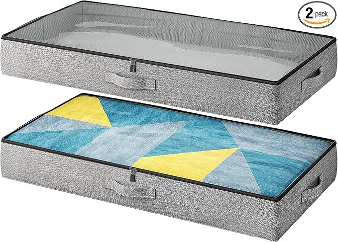 2-Pack Under Bed Storage Containers, 4.5 Inches Tall Low Profile Underbed Clothes Storage Organiz... | Amazon (US)