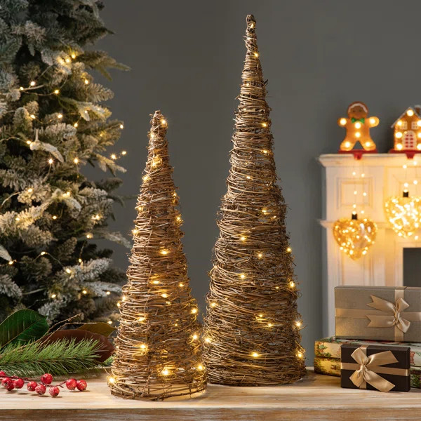 Christmas Rattan Table Tree Decor (Set of 2) | Wayfair North America