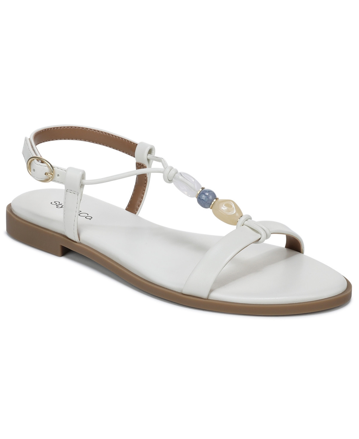 Style & Co Women's Lylahh Stone Flat Sandals, Macy's Exclusive - White Linen | Macy's