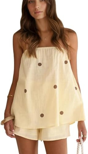 calbatic Polka Dot 2 Piece Shorts Set Summer Lounge Sets Strapless Top and Shorts Matching Airpor... | Amazon (US)