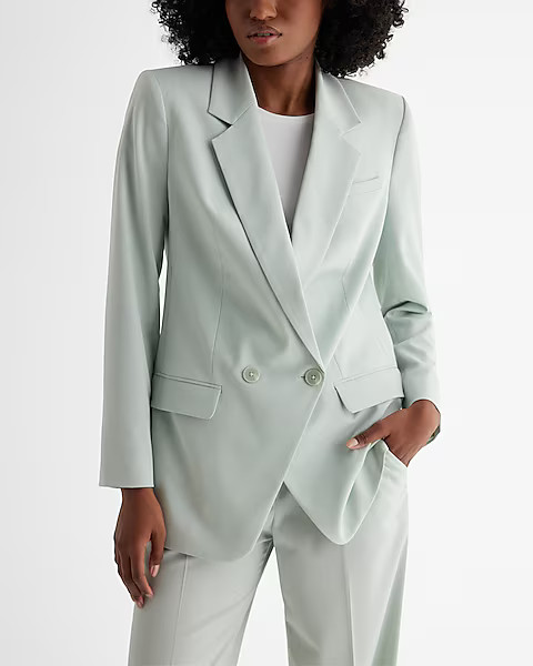Double Breasted Cinched Boyfriend Blazer | Express