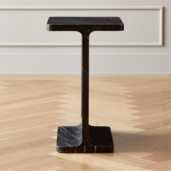 I Beam Black Marble Side Table | CB2