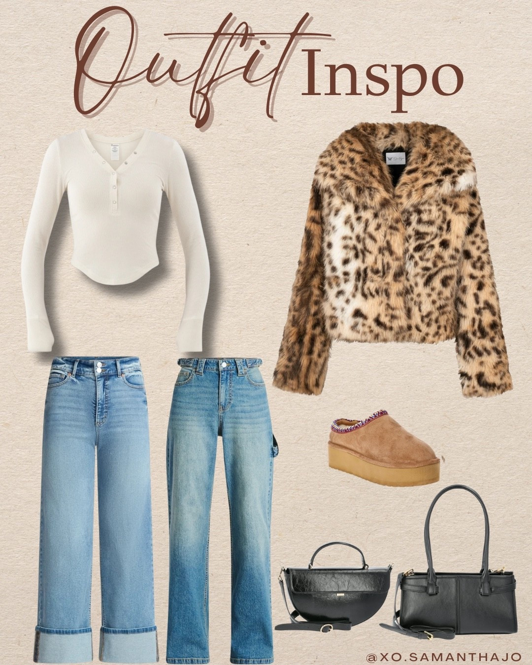Fall outfit inspo - casual fall outfits - faux fur coat - leopard faux fur - trending jeans - women’s cuffed jeans - Ugg slipper look for less - Thanksgiving outfits - winter outfit inspo- Henley tops - carpenter jeans- Walmart outfits - black handbags  - cinch waist jeans - look for less 

#LTKFindsUnder100 #LTKStyleTip #LTKSeasonal