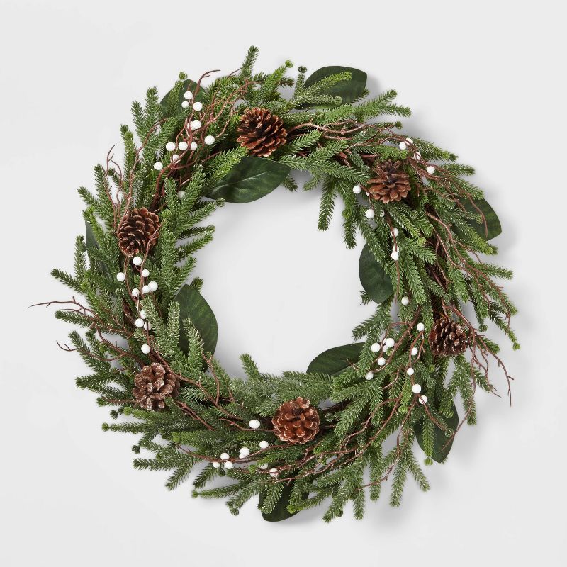 20" Mixed Greenery with Pinecones & White Berries Artificial Wreath - Wondershop™ | Target