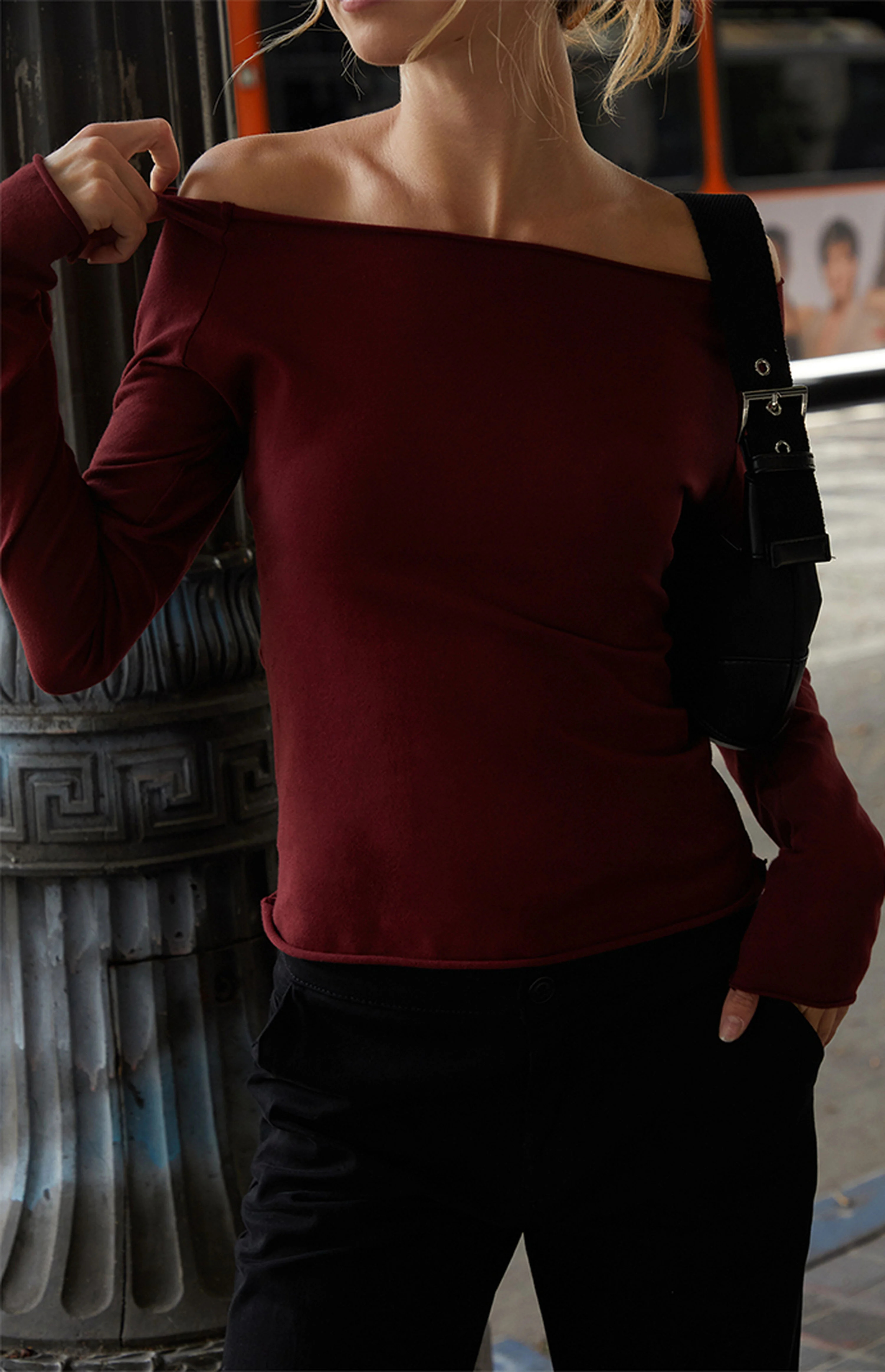 John Galt Burgundy Off-The-Shoulder Top | PacSun
