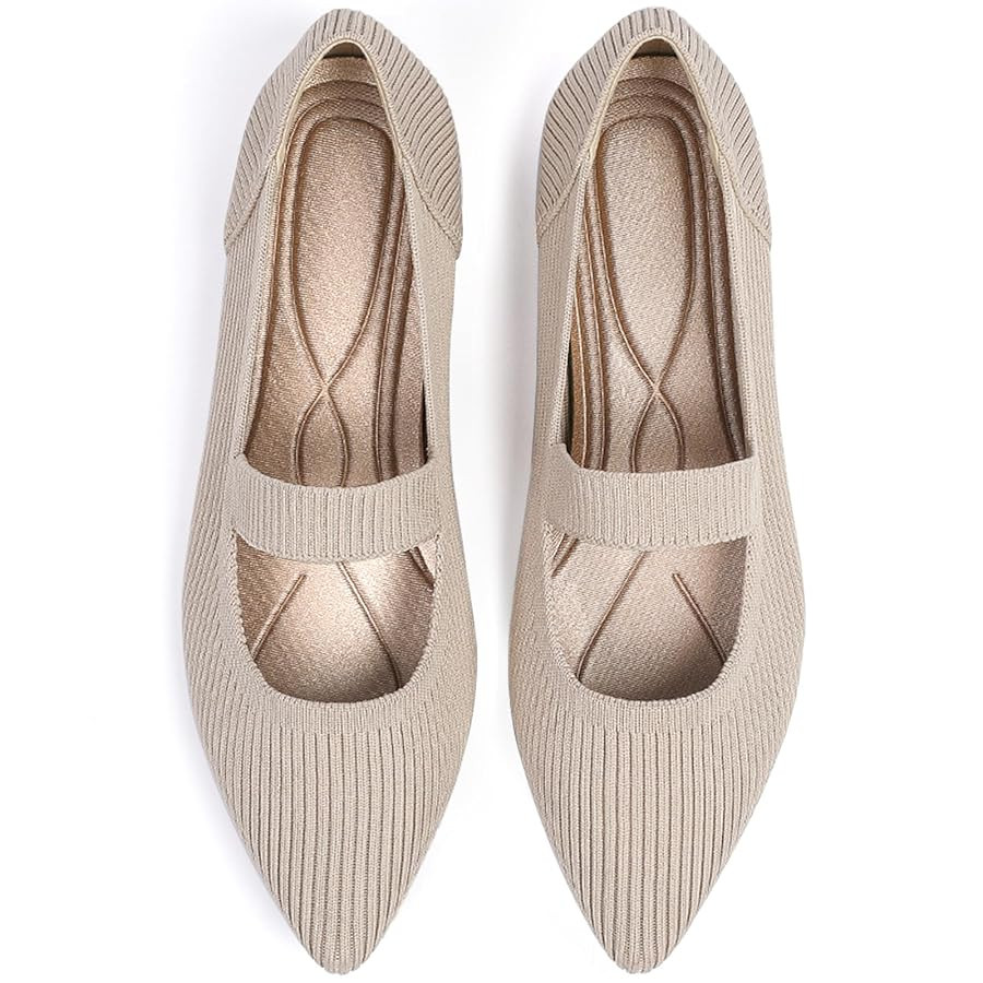 Women's Flats Shoes Pointed Toe Knit Washable Ballet Comfortable Dressy Mary Jane Flat | Amazon (US)